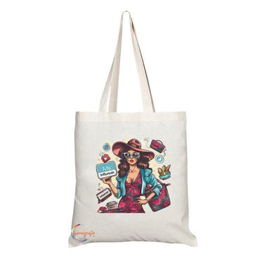 TB1797 Ms Influencer Tote Bag - Funny Exaggerated Social Media Design - Great for Influencers and Content Creators - Sustainable, Stylish, Long Handled, Durable and Reusable