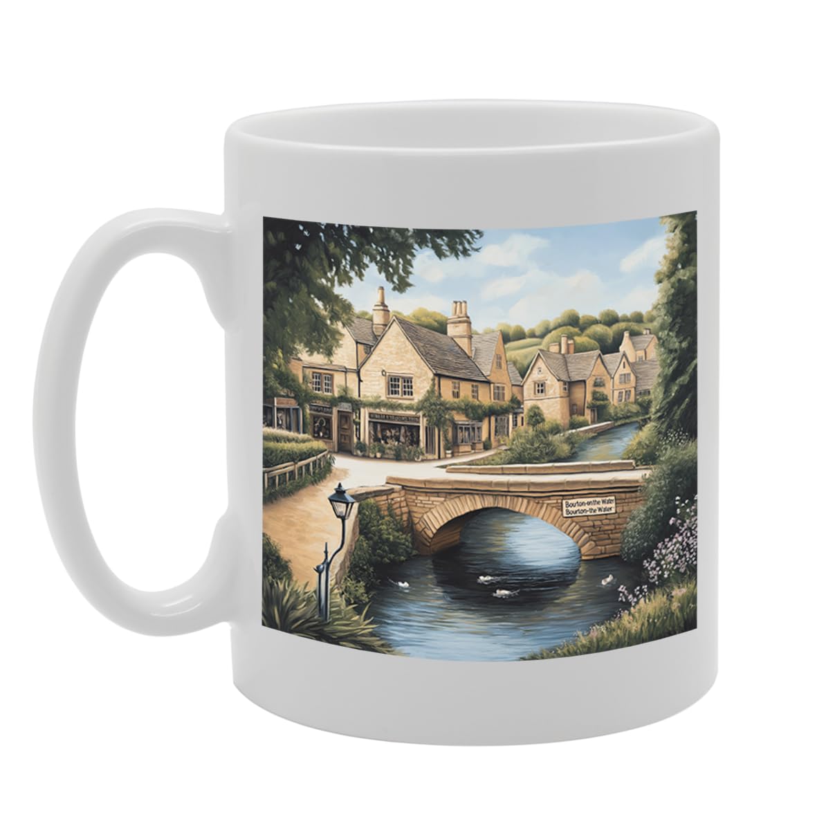 Printed Coffee Ceramic  Featuring Cities And Landmarks In United Kingdom (Burton On Water) - Funny Printed Coffee Mug - Great Gift Idea