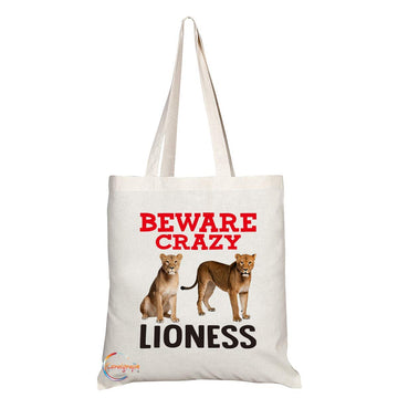 TB368 Beware Crazy Lioness Novelty Present Gift Printed Eco-Friendly Stylish Long Handled Tote Shoulder Bag