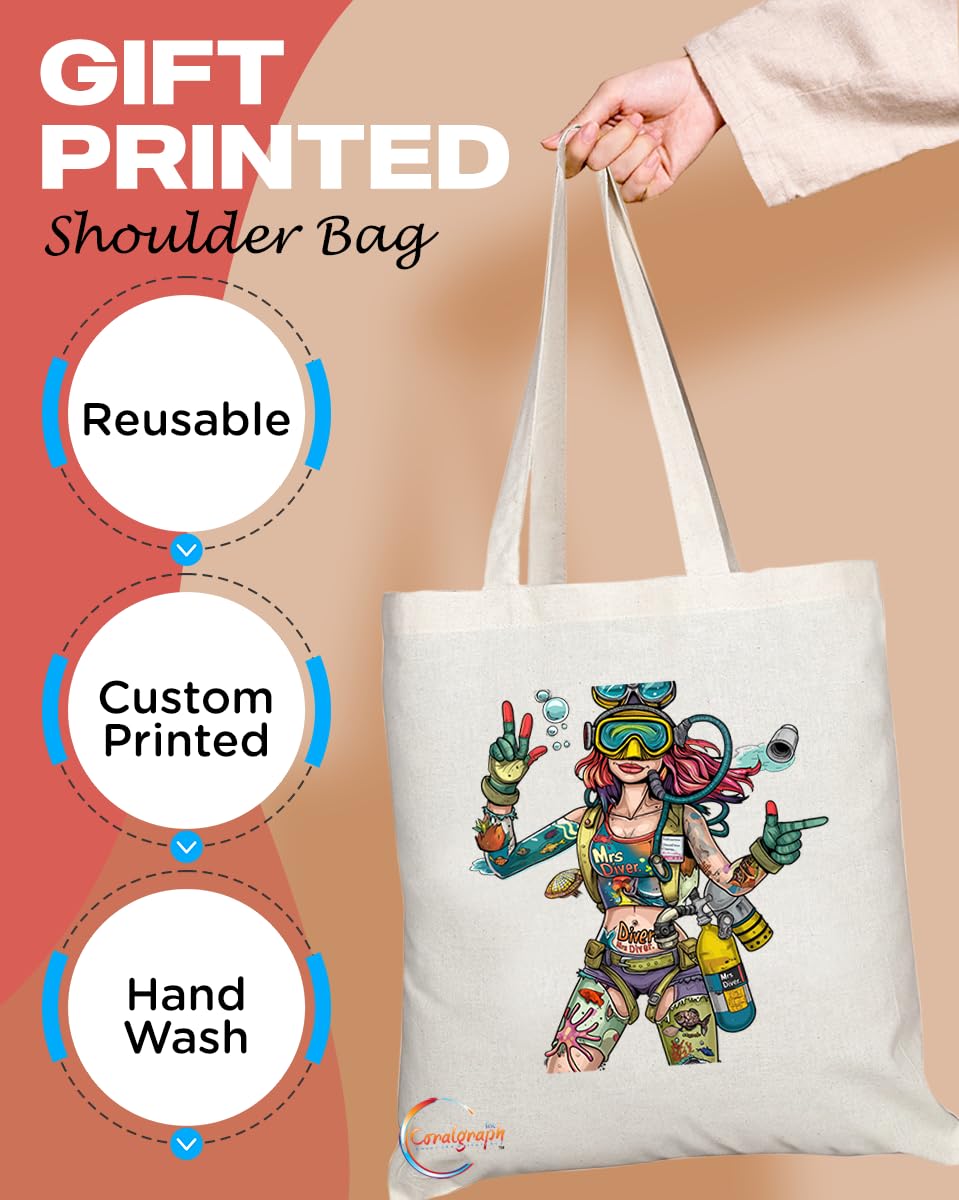 TB1890 Mrs Diver Tote Bag - Gift for Female Divers, Scuba Enthusiasts, Underwater Explorers - Durable, Stylish, Eco-Friendly, Reusable, Spacious, and Lightweight