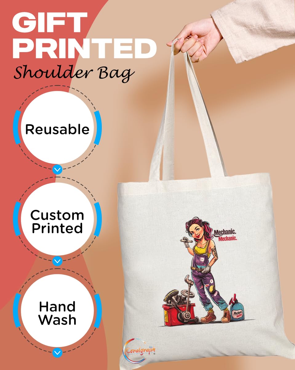 TB1966 Ms Mechanic Tote Bag - Ideal for Female Mechanics, Car Enthusiasts, and Automotive Workers - Tote Bag with Empowering Design