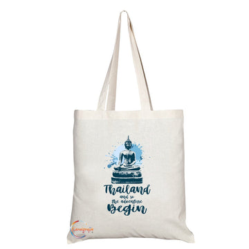 TB058 Thailand And So The Adventure Begin Novelty Present Gift Printed Eco-Friendly Stylish Long Handled Tote Shoulder Bag