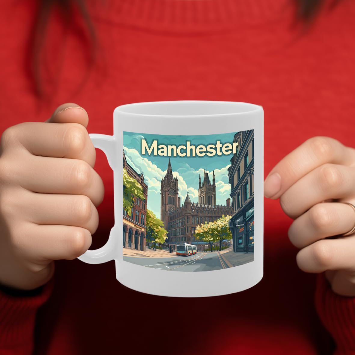 Printed Coffee Ceramic  Featuring Cities And Landmarks In United Kingdom (Manchester) - Funny Printed Coffee Mug - Great Gift Idea