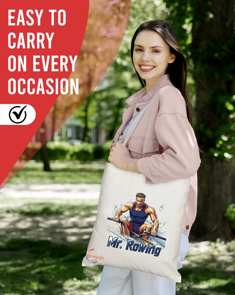 Natural Reusable Shopping Souvenir Tote Bag Featuring Popular Sports Designs from Around the World (Rowing)