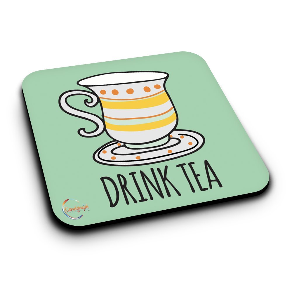 ER152 DRINK TEA Novelty Present Gift Printed MDF Wooden Coaster