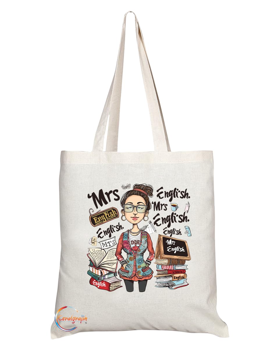 TB1822 Mrs English Tote Bag - Gift for Female English Teachers, Literature Enthusiasts, Educators - Durable, Stylish, Eco-Friendly, Reusable, Spacious, and Lightweight