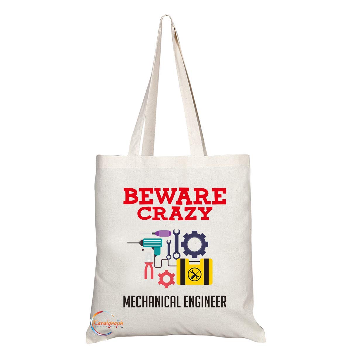 TB418 Beware Crazy Mechanical Engineer Novelty Present Gift Printed Eco-Friendly Stylish Long Handled Tote Shoulder Bag