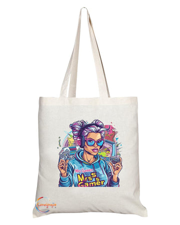 TB1882 Mrs Gamer Tote Bag - Gift for Female Gamers, eSports Enthusiasts, Video Game Lovers - Durable, Stylish, Eco-Friendly, Reusable, Spacious, and Lightweight