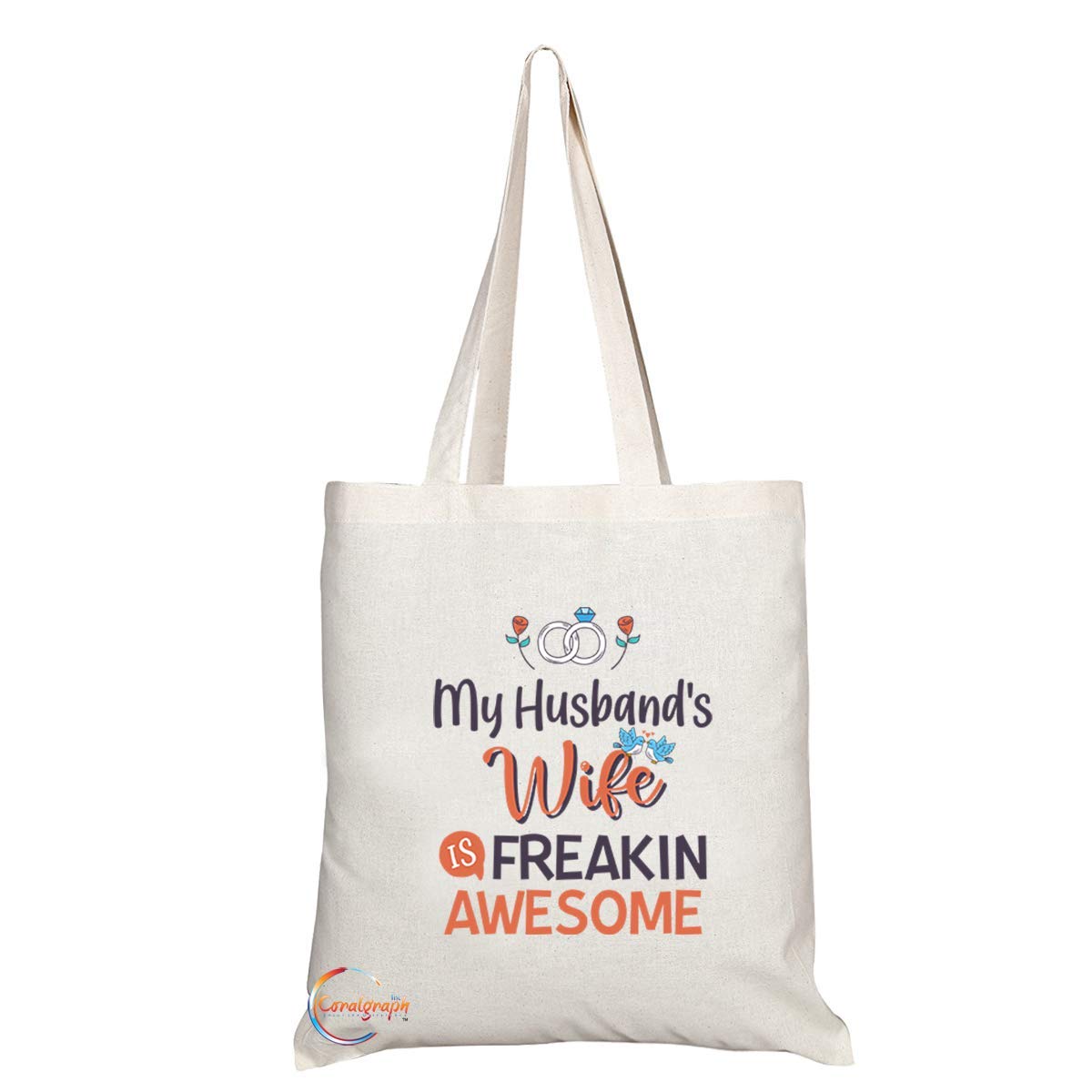 TB1096 My Husband's Wife Is Freakin Awesome Novelty Present Gift Printed Eco-Friendly Stylish Long Handled Tote Shoulder Bag