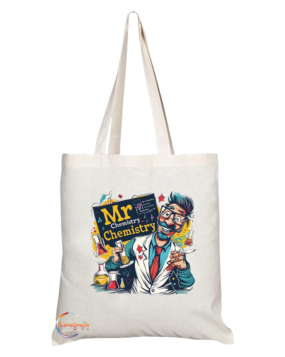 TB1823 Mr Chemistry Tote Bag - Gift for Chemistry Teachers, Scientists, Research Enthusiasts - Durable, Stylish, Eco-Friendly, Reusable, Spacious, and Lightweight