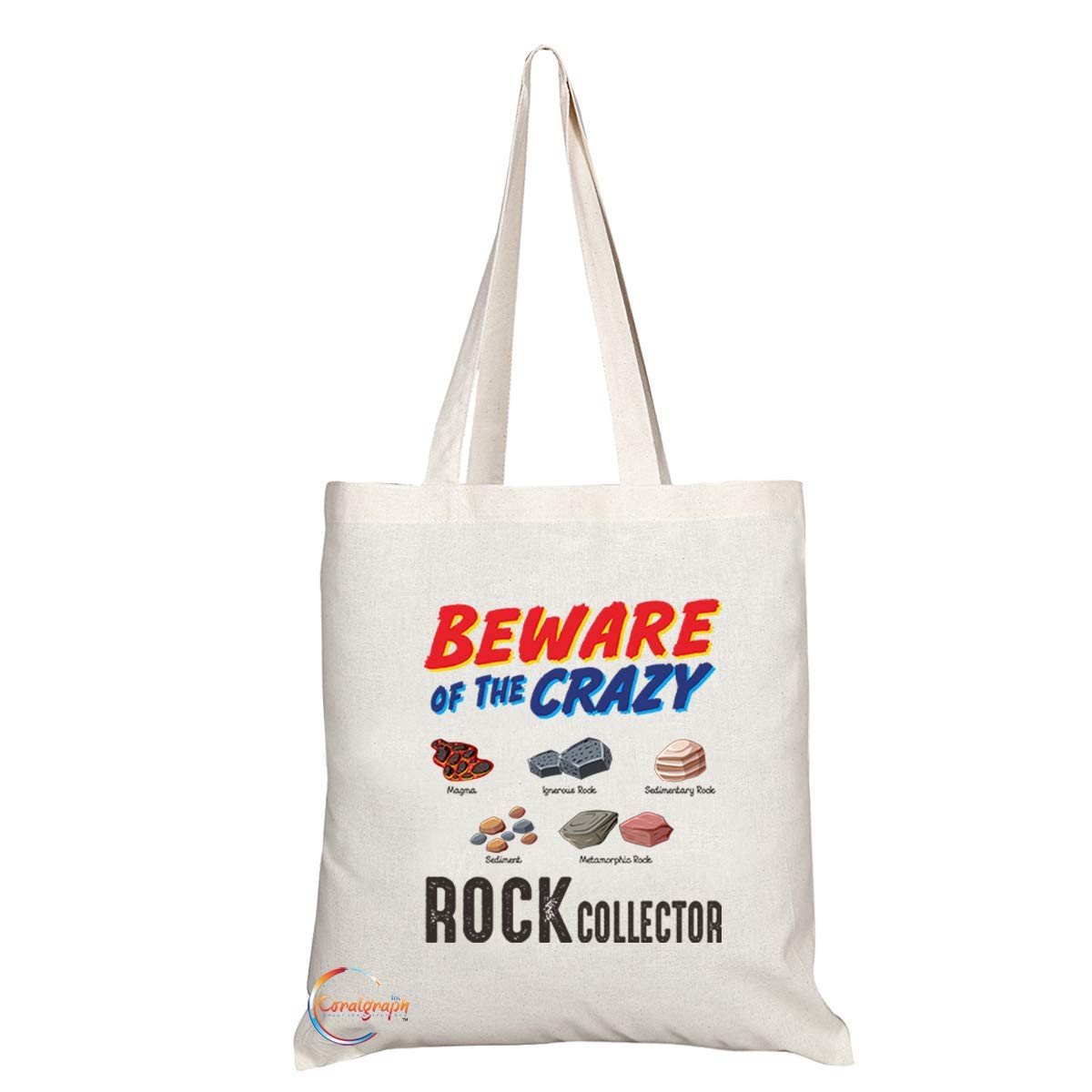 TB1032 Beware of the Crazy Rock Collector Novelty Present Gift Printed Eco-Friendly Stylish Long Handled Tote Shoulder Bag