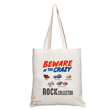 TB1032 Beware of the Crazy Rock Collector Novelty Present Gift Printed Eco-Friendly Stylish Long Handled Tote Shoulder Bag