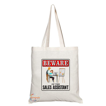 TB987 Beware of the Sales Assistant Novelty Present Gift Printed Eco-Friendly Stylish Long Handled Tote Shoulder Bag