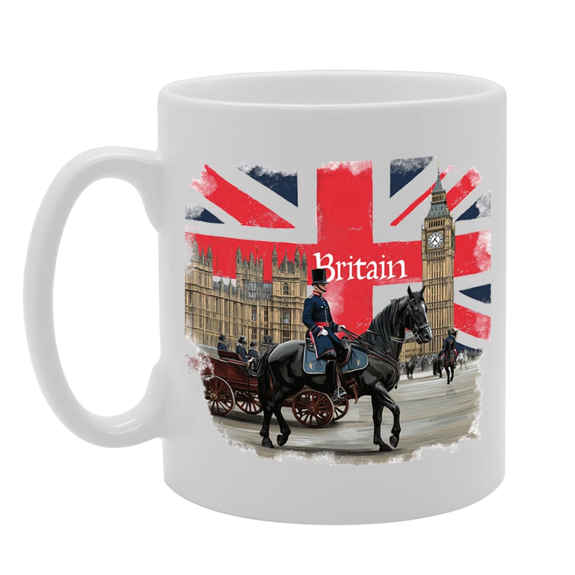 -   Printed Coffee Ceramic  Featuring Great Britain 4 Design (Flag Horse) Mg6431 - Funny Printed Coffee Mug - Great Gift Idea