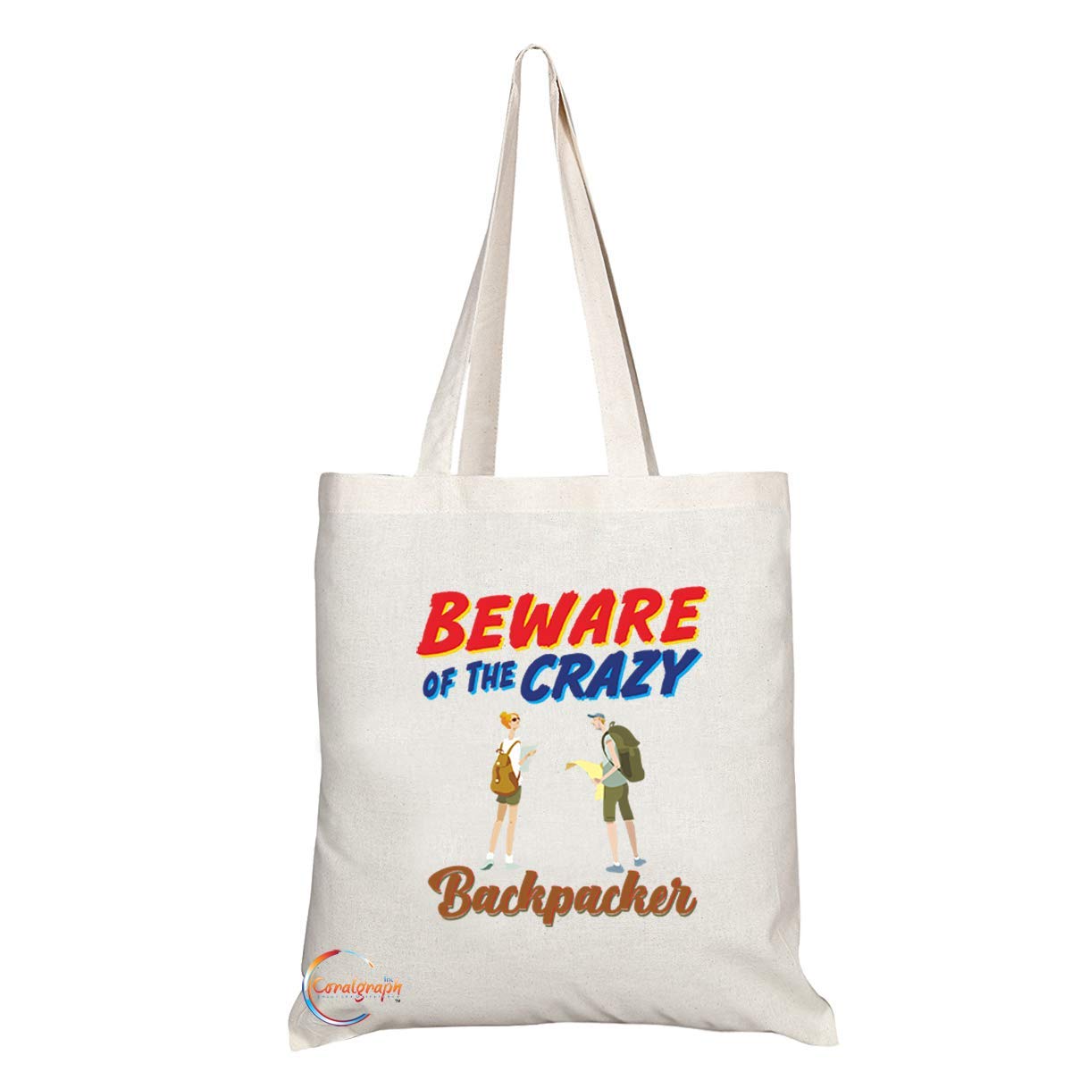 TB1053 Beware of the Crazy Backpacker Novelty Present Gift Printed Eco-Friendly Stylish Long Handled Tote Shoulder Bag