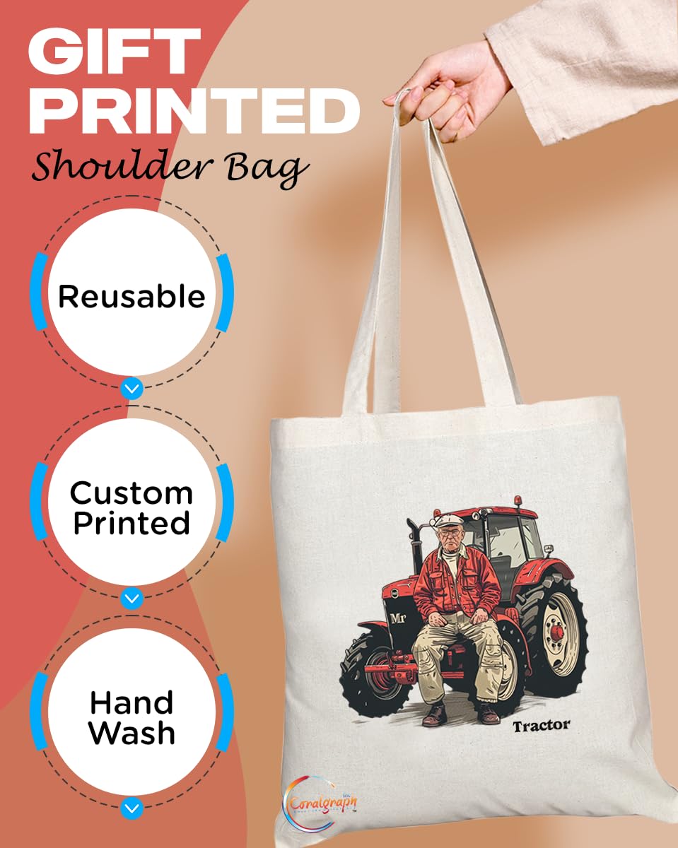 TB1719 Mr Tractor Tote Bag - Great for Tractor Drivers, Farmers, Agricultural Workers - Sustainable, Stylish, Long Handled, Durable and Reusable