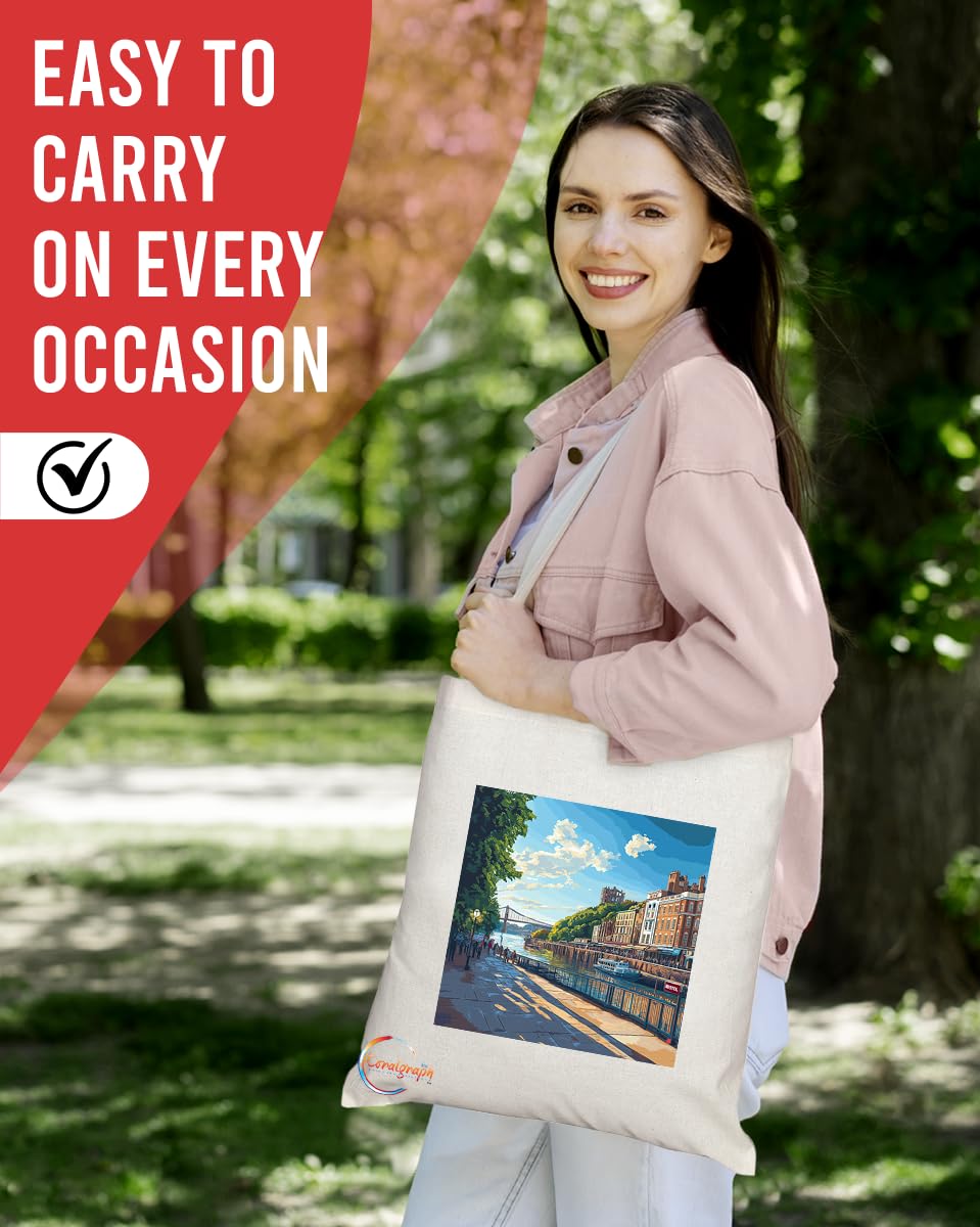 Natural Reusable Shopping Souvenir Tote Bag Featuring Cities and Landmarks in United Kingdom (Bristol)