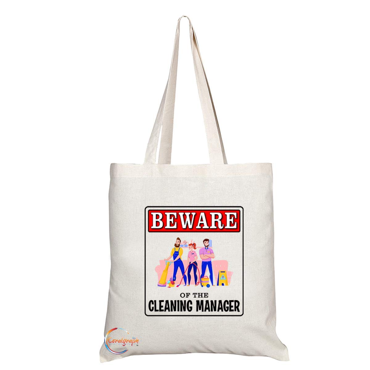TB984 Beware of the Cleaning Manager Novelty Present Gift Printed Eco-Friendly Stylish Long Handled Tote Shoulder Bag