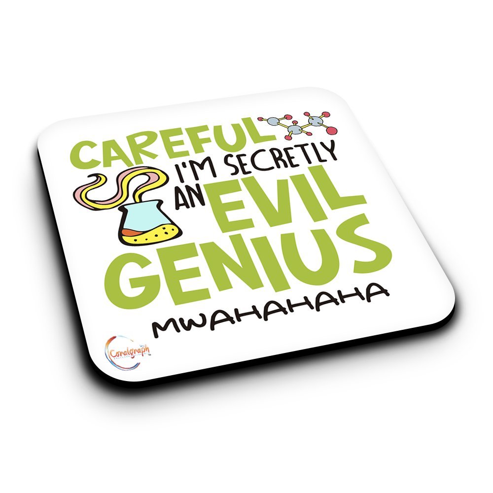 ER024 CAREFUL I'M SECRETLY AN EVIL GENIUS Novelty Present Gift Printed MDF Wooden Coaster