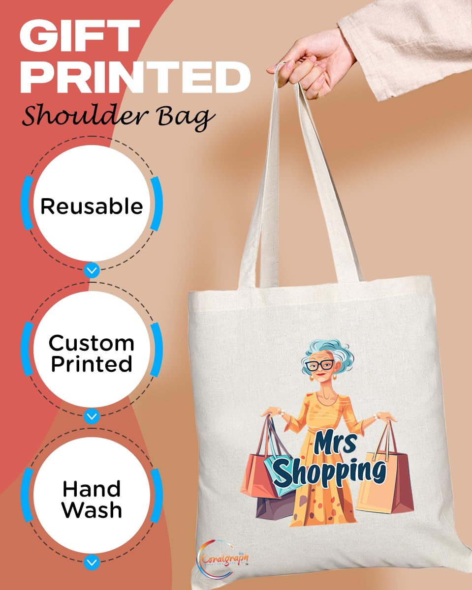 TB1781 Mrs Shopping Tote Bag - Great for Shopping Enthusiasts, Bargain Hunters, Retail Lovers - Sustainable, Stylish, Long Handled, Durable and Reusable