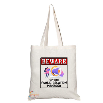 TB924 Beware of the Public Relation Manager Novelty Present Gift Printed Eco-Friendly Stylish Long Handled Tote Shoulder Bag