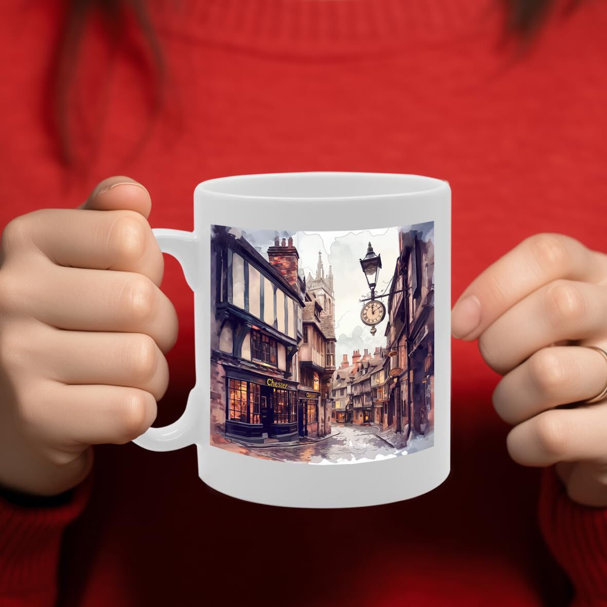 Printed Coffee Ceramic  Featuring Cities And Landmarks In United Kingdom (Chester) - Funny Printed Coffee Mug - Great Gift Idea