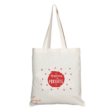 TB141 Happiness is Priceless Novelty Present Gift Printed Eco-Friendly Stylish Long Handled Tote Shoulder Bag