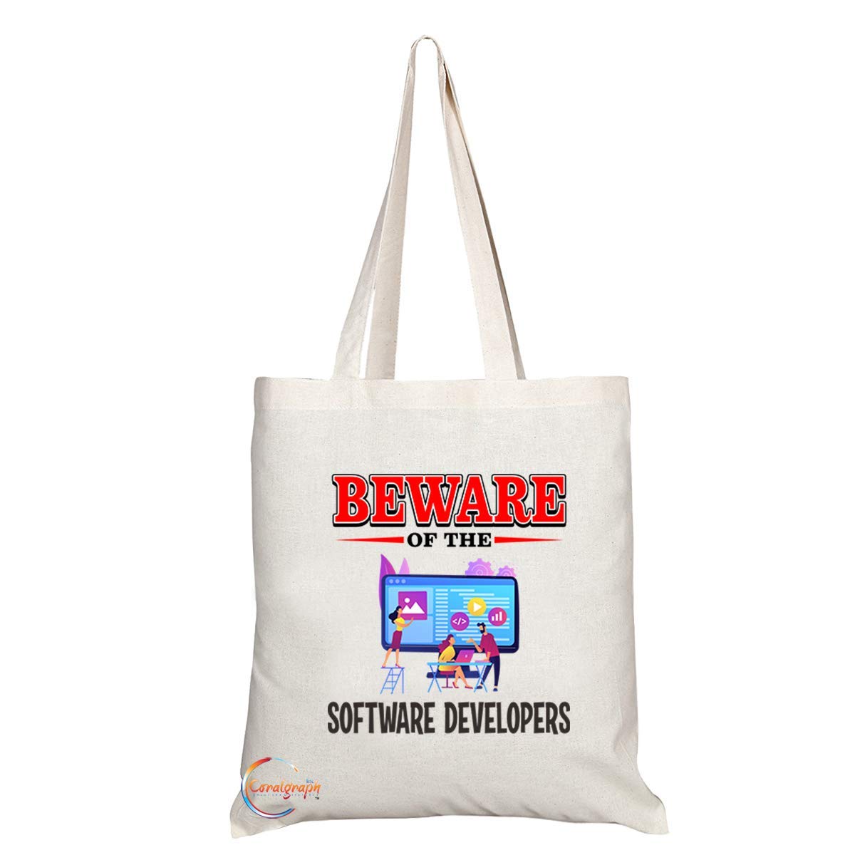 TB842 Beware of the Software Developers Novelty Present Gift Printed Eco-Friendly Stylish Long Handled Tote Shoulder Bag
