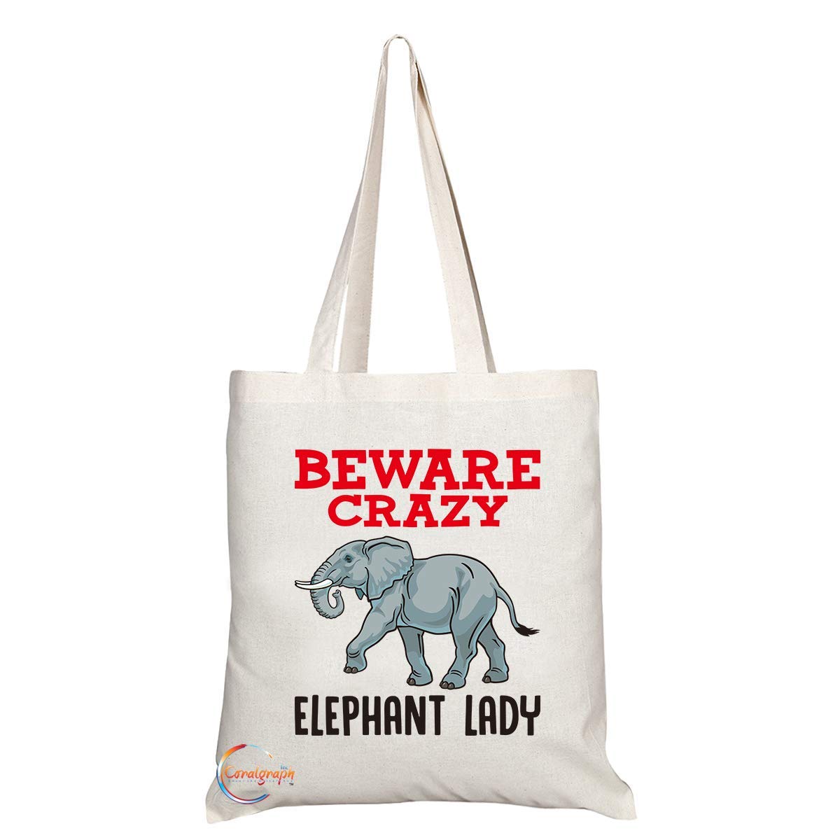 TB375 Beware Crazy Elephant Lady Novelty Present Gift Printed Eco-Friendly Stylish Long Handled Tote Shoulder Bag