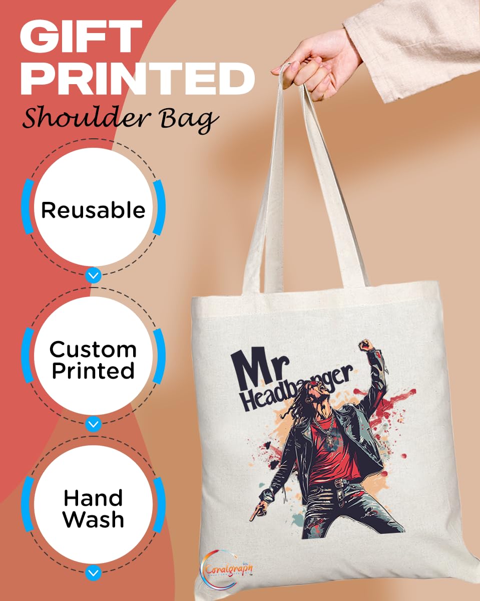 TB1722 Mr Headbanger Tote Bag - Great for Metalheads, Rock Music Fans, Headbangers - Sustainable, Stylish, Long Handled, Durable and Reusable