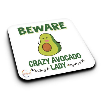 ER499 Beware Crazy Avocado Lady Novelty Present Gift Printed MDF Wooden Coaster