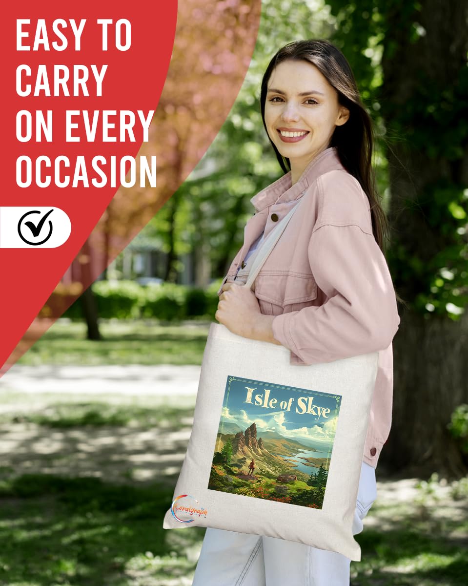 Natural Reusable Shopping Souvenir Tote Bag Featuring Cities and Landmarks in United Kingdom (Isle Of Skye)