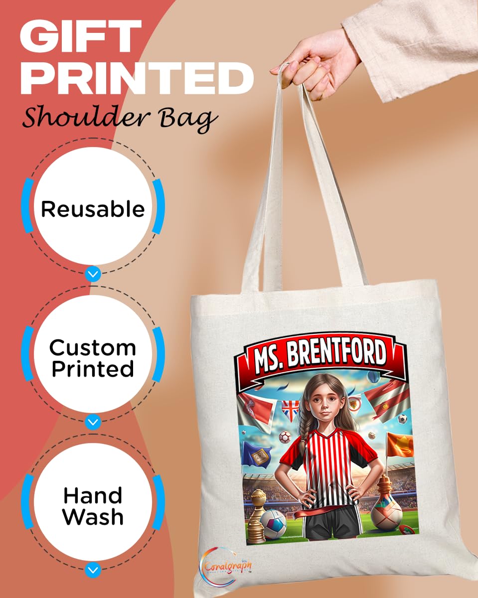 TB1615 Ms Brentford Footie Fan Lady Girl Tote Bag - Eco-Friendly, Stylish, Long Handled, Perfect Novelty Gift by