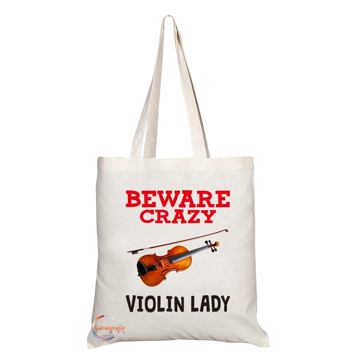 TB341 Beware Crazy Violin Lady Novelty Present Gift Printed Eco-Friendly Stylish Long Handled Tote Shoulder Bag