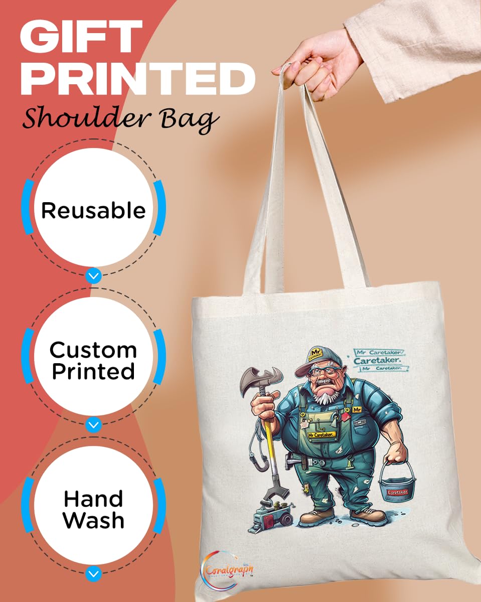 TB1827 Mr Caretaker Tote Bag - Gift for School Caretakers, Facility Managers, Maintenance Workers - Durable, Stylish, Eco-Friendly, Reusable, Spacious, and Lightweight