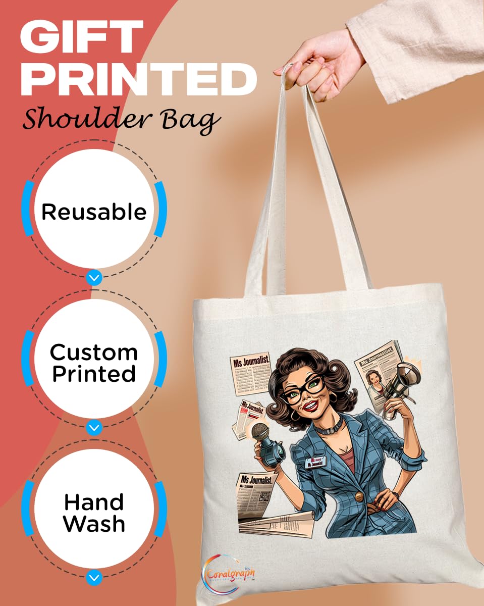 TB1850 Ms Journalist Tote Bag - Great Gift for Female Journalists, Writers, Media Enthusiasts - Durable, Stylish, Eco-Friendly, Reusable, Spacious, and Lightweight