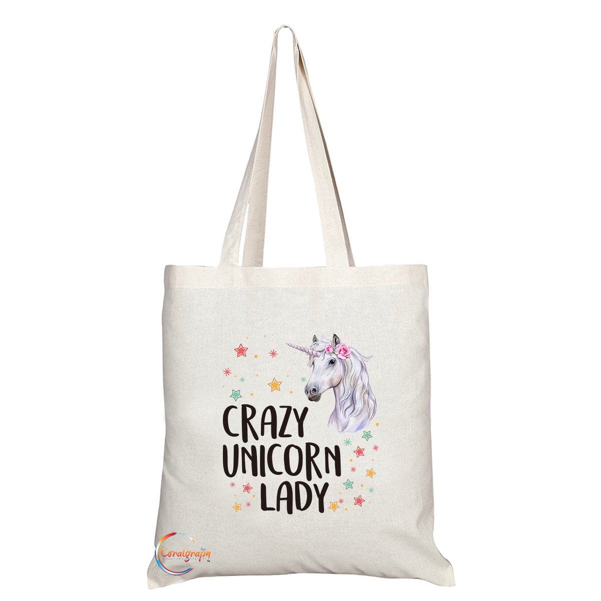 TB323 Crazy Unicorn Lady Novelty Present Gift Printed Eco-Friendly Stylish Long Handled Tote Shoulder Bag