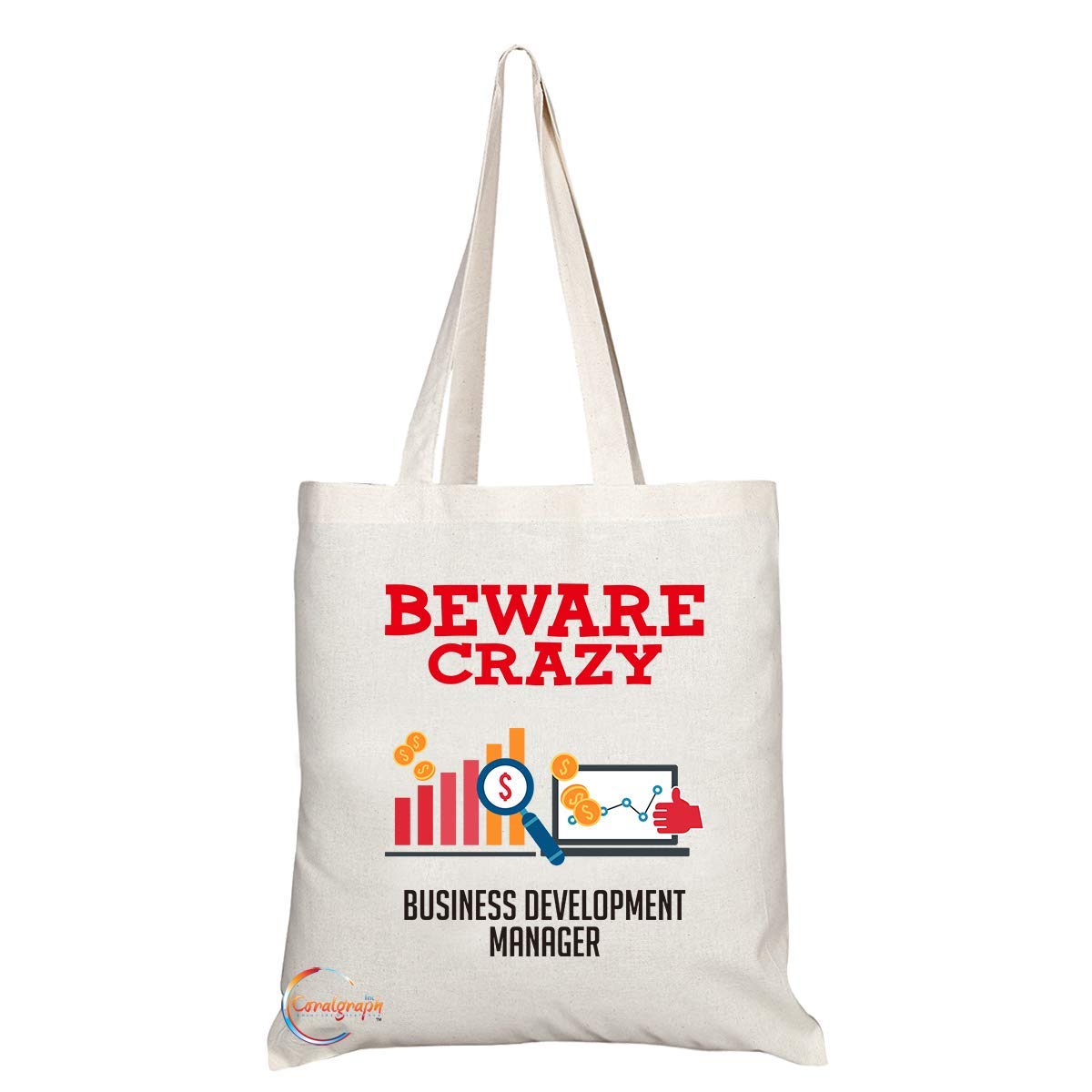 TB336 Beware Crazy Business Development Manager Novelty Present Gift Printed Eco-Friendly Stylish Long Handled Tote Shoulder Bag