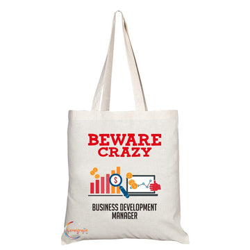 TB336 Beware Crazy Business Development Manager Novelty Present Gift Printed Eco-Friendly Stylish Long Handled Tote Shoulder Bag