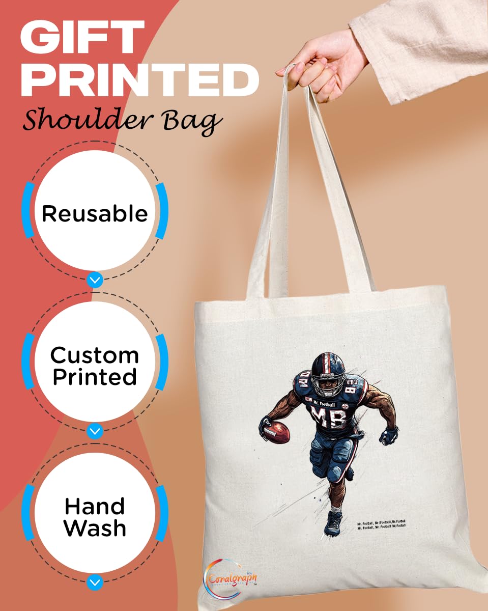 TB2139 - Natural Reusable Shopping Souvenir Tote Bag Featuring Mr American Football Design