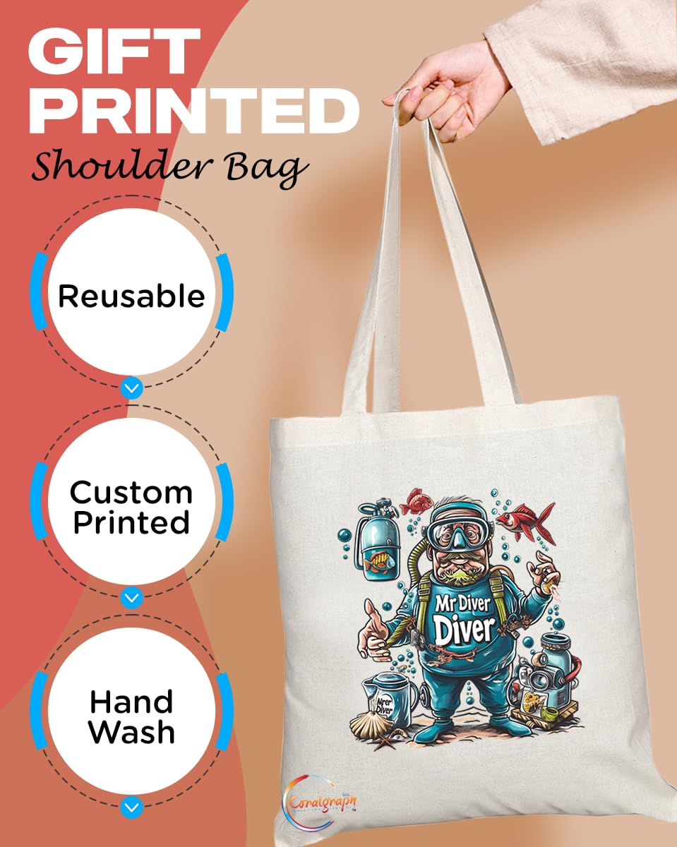 TB1889 Mr Diver Tote Bag - Great Gift for Divers, Scuba Enthusiasts, Underwater Explorers - Durable, Stylish, Eco-Friendly, Reusable, Spacious, and Lightweight
