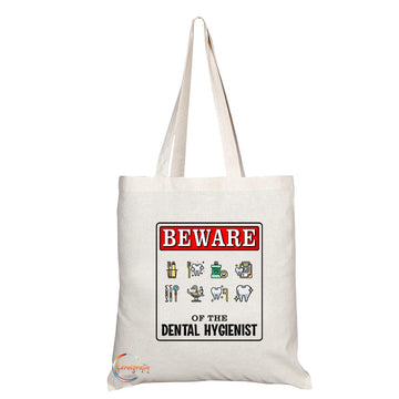 TB905 Beware of the Dental Hygienist Novelty Present Gift Printed Eco-Friendly Stylish Long Handled Tote Shoulder Bag