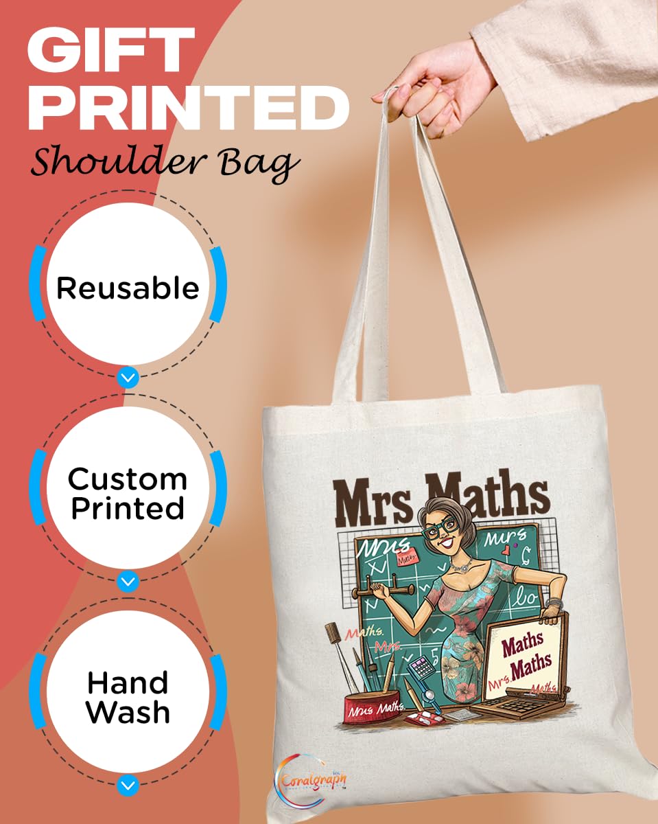 TB1817 Mrs Maths Tote Bag - Gift for Math Teachers, Educators, Math Enthusiasts - Durable, Stylish, Eco-Friendly, Reusable, Spacious, and Lightweight