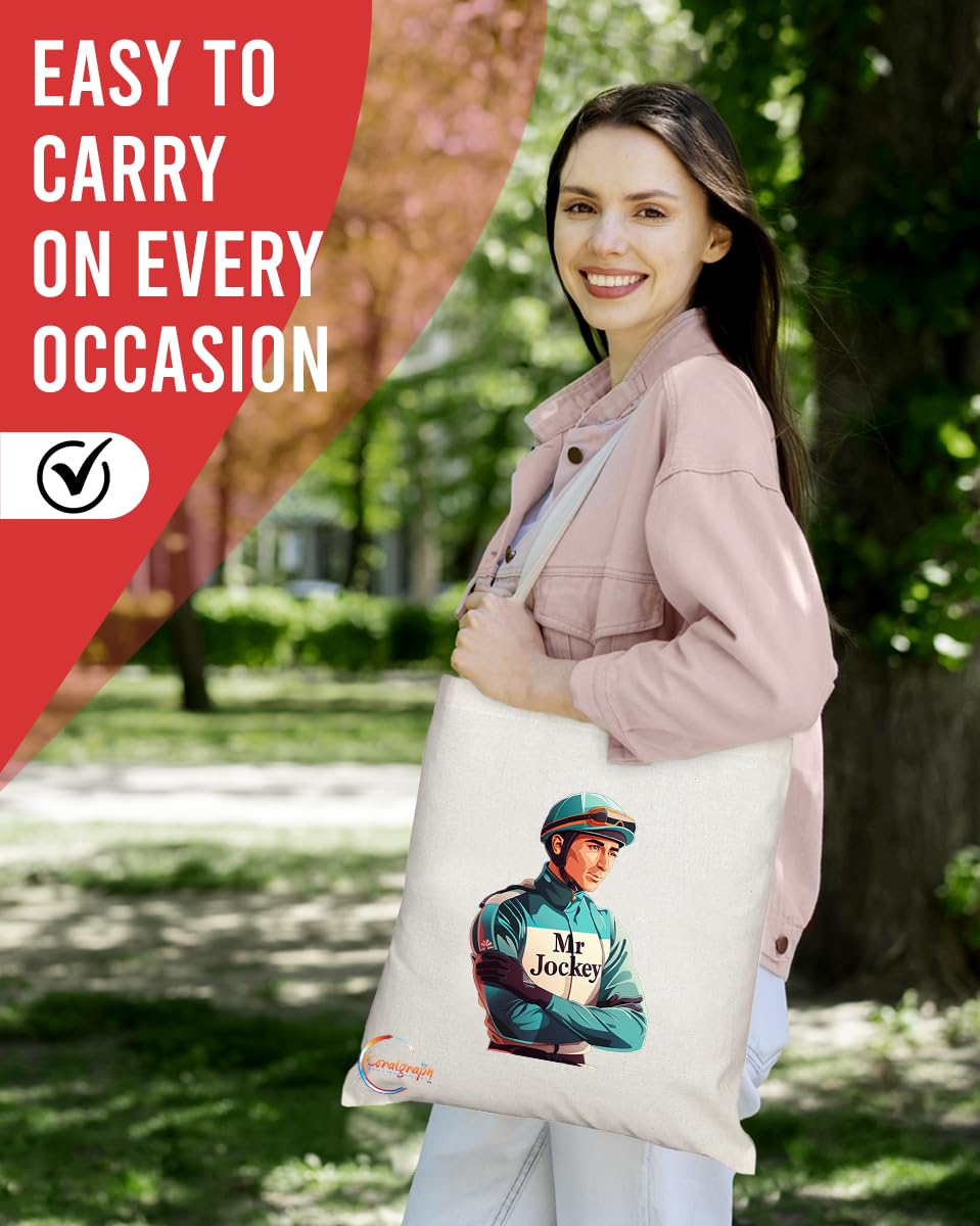 TB1769 Mr Jockey Tote Bag - Great for Jockeys, Horse Racing Enthusiasts, Equestrians - Sustainable, Stylish, Long Handled, Durable and Reusable