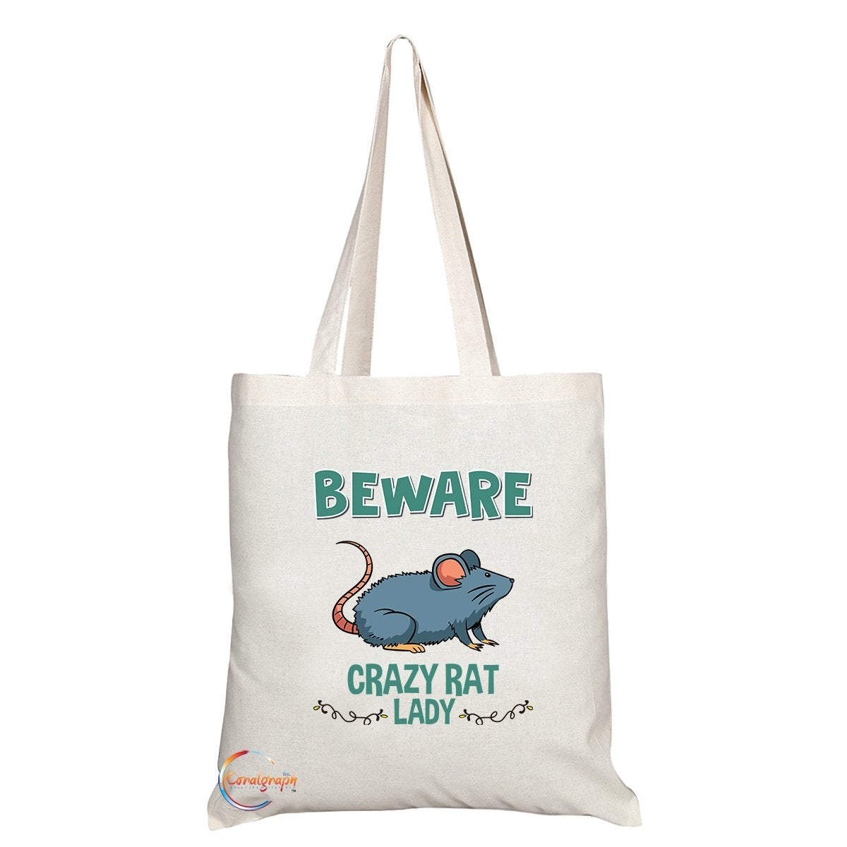 TB228 Beware Crazy Rat Lady Novelty Present Gift Printed Eco-Friendly Stylish Long Handled Tote Shoulder Bag