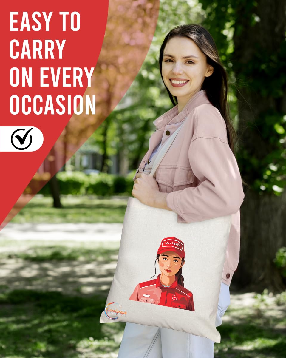 TB1751 Mrs Postie Tote Bag - Gift for Female Postmen, Mail Carriers, Postal Workers - Sustainable, Stylish, Long Handled, Durable and Reusable