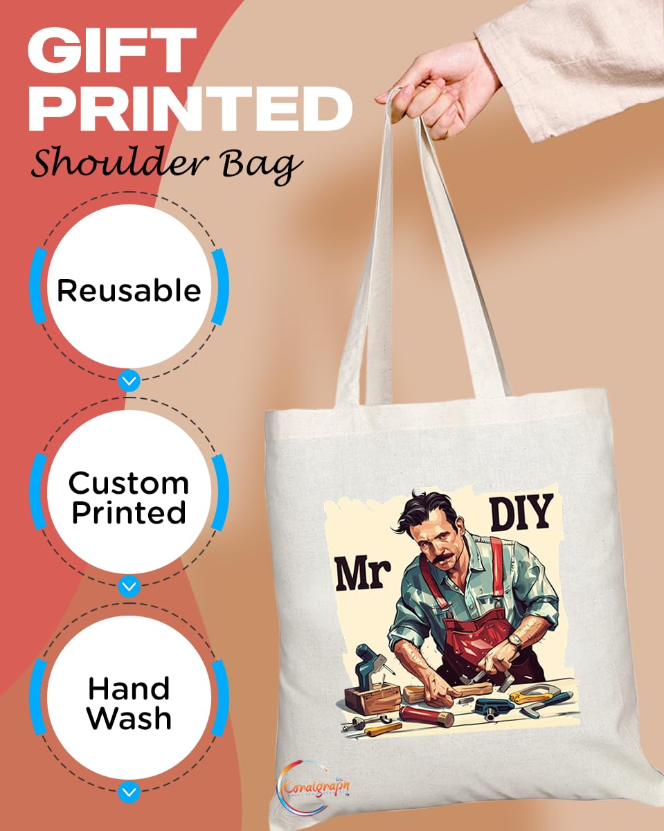 TB1776 Mr DIY Tote Bag - Great for DIY Enthusiasts, Handymen, Home Improvement Lovers - Sustainable, Stylish, Long Handled, Durable and Reusable