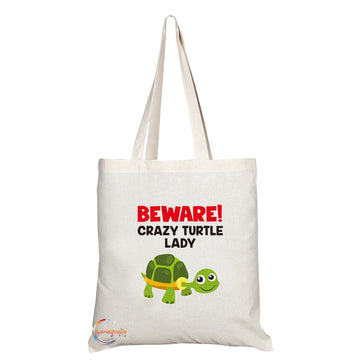 TB206 Beware! Crazy Turtle Lady Novelty Present Gift Printed Eco-Friendly Stylish Long Handled Tote Shoulder Bag