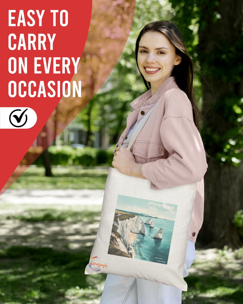 Natural Reusable Shopping Souvenir Tote Bag Featuring Cities and Landmarks in United Kingdom (The Needles)