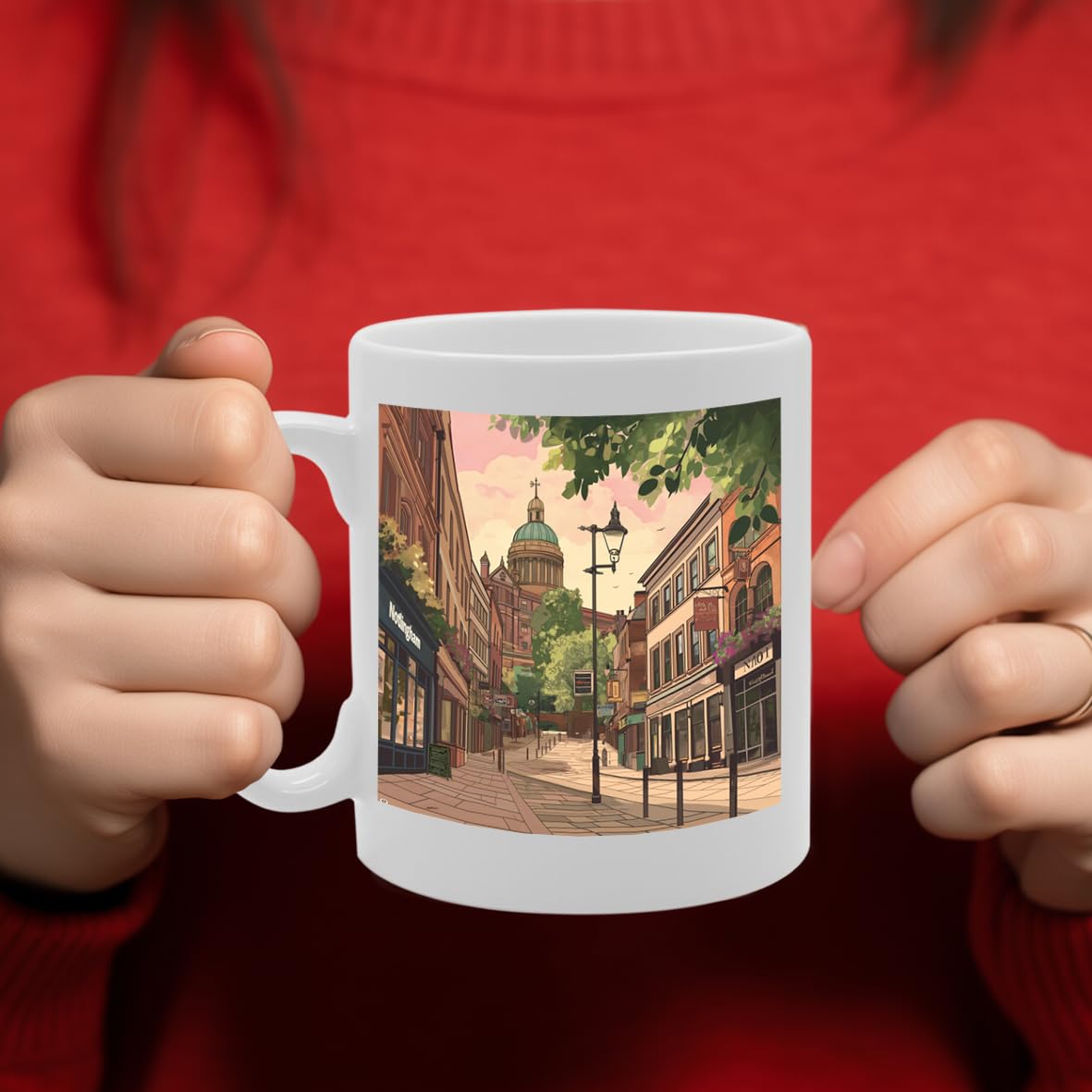 Printed Coffee Ceramic  Featuring Cities And Landmarks In United Kingdom (Nottingham) - Funny Printed Coffee Mug - Great Gift Idea